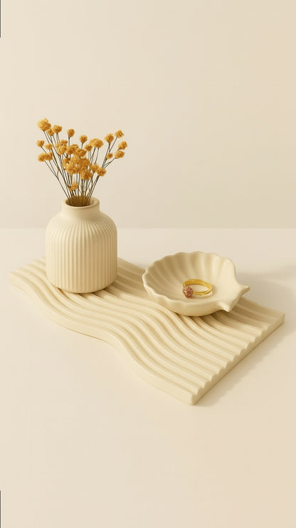 Ceramic Wave Tray Set – Minimalist Home Decor & Jewelry Display